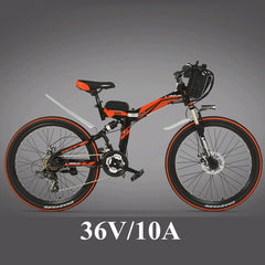 21 Speeds, 24 inches, 36/48V, 240W, High-carbon Steel Frame, Folding Electric Bicycle, Full Suspension, Disc Brake. E Bike.