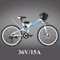 21 Speeds, 24 inches, 36/48V, 240W, High-carbon Steel Frame, Folding Electric Bicycle, Full Suspension, Disc Brake. E Bike.