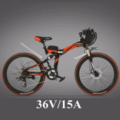 21 Speeds, 24 inches, 36/48V, 240W, High-carbon Steel Frame, Folding Electric Bicycle, Full Suspension, Disc Brake. E Bike.