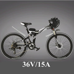 21 Speeds, 24 inches, 36/48V, 240W, High-carbon Steel Frame, Folding Electric Bicycle, Full Suspension, Disc Brake. E Bike.