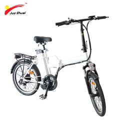 JS Foldable 20" Electric Bike 250W Brushless Motor 36V10Ah Lithium Battery Two Seat White PAS Motorcycle OEM Folding E-Bicycle