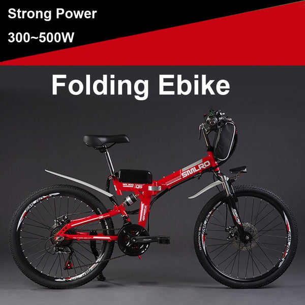 SMLRO 24" 36/48V 300/500W Folding Electric Bicycle, Electric Mountain Bike, High-carbon Steel MTB E Bike