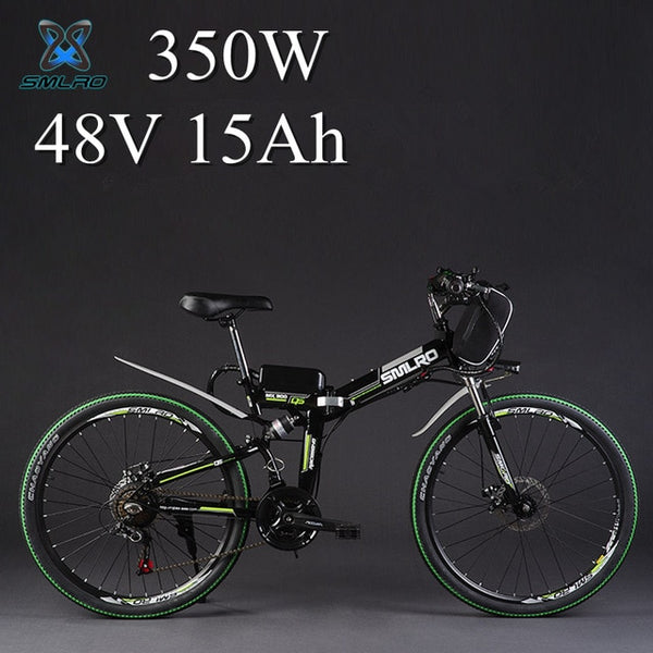 SMLRO 24" 36/48V 300/500W Folding Electric Bicycle, Electric Mountain Bike, High-carbon Steel MTB E Bike