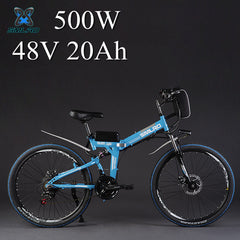 SMLRO 24" 36/48V 300/500W Folding Electric Bicycle, Electric Mountain Bike, High-carbon Steel MTB E Bike