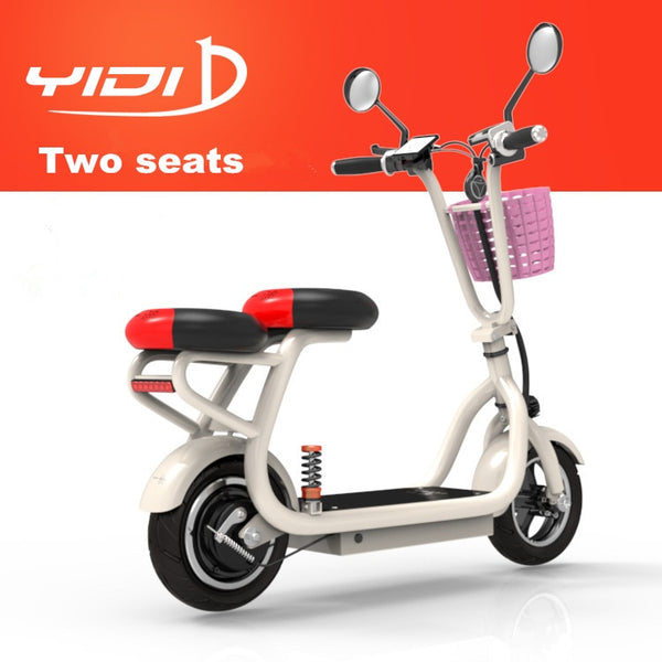 YIDI 2 seats 48V 500w/580w 10 inch electric scooter folding bike MINI two-wheel lithium battery city scooter