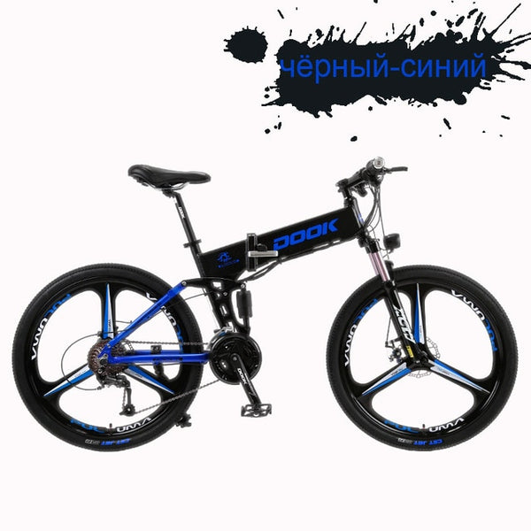 DOOK Mountain Electric Bike Full Suspension Alluminium Folding Frame 27 Speed Shimano Altus Mechanic Brake 26" Wheel