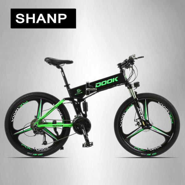 DOOK Mountain Electric Bike Full Suspension Alluminium Folding Frame 27 Speed Shimano Altus Mechanic Brake 26" Wheel