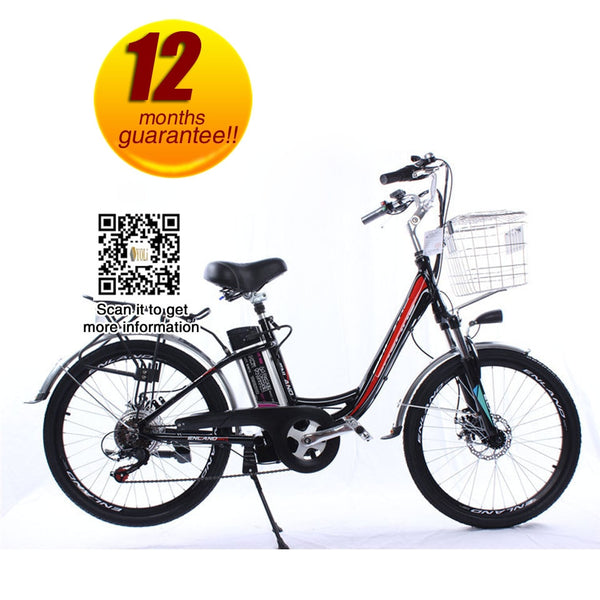 Electric bicycle 48v 24 inch 6 speed aluminum alloy front and rear disc brakes 12ah battery 2 seat lady e bike
