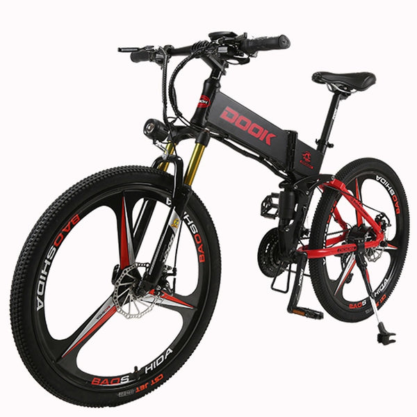 DOOK Mountain Electric Bike Full Suspension Alluminium Folding Frame 27 Speed Shimano Altus Mechanic Brake 26"x4.0 Whe