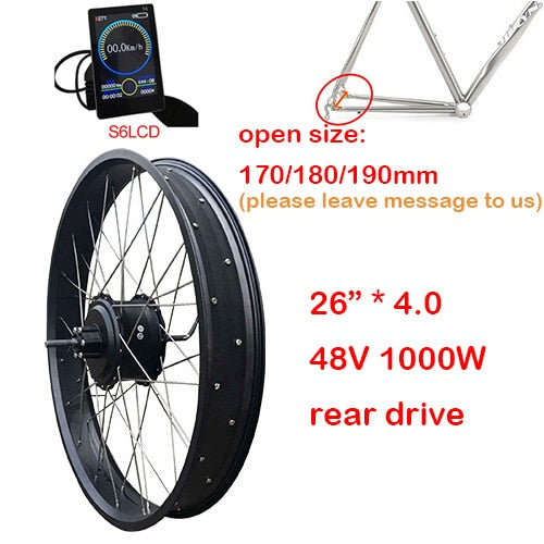48V 1000W 4.0 Fat Bike Electric Bike Conversion Kit 20" 26"*4.0 Motor Wheel Fat Tire Bike Rear Motor Wheel Electric Ebike Kit