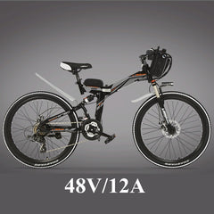 21 Speeds, 24 inches, 36/48V, 240W, High-carbon Steel Frame, Folding Electric Bicycle, Full Suspension, Disc Brake. E Bike.