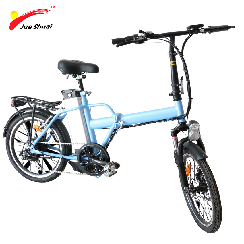 JS Hot Sale Mini Folding Electric Bicycle 250W Brushless Motor 36V10Ah Lithium Battery 20" Wheel Colorful Blue Folding E-Bike