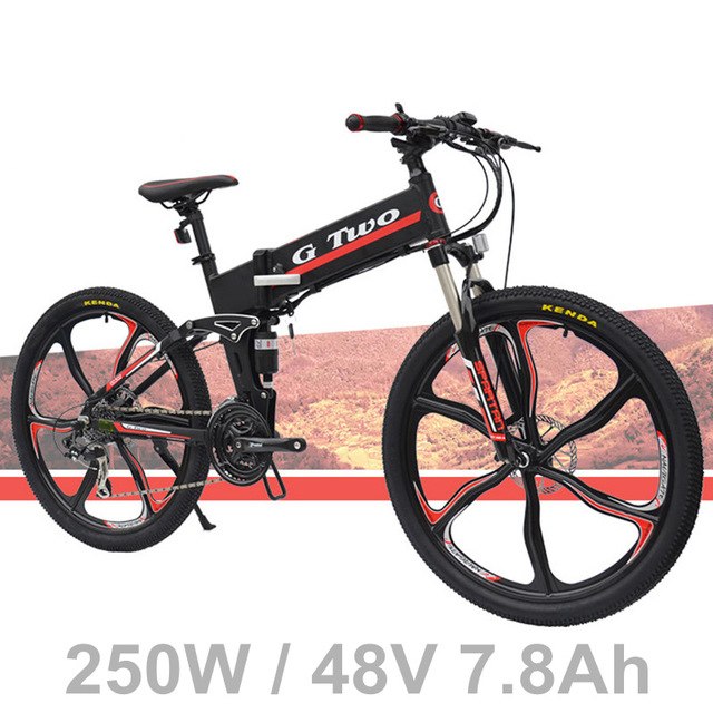 21 Speed, 26 inches, 48V/7.8AH, Hidden Lithium Battery Electric Folding Bike, Suspension, Aluminum Alloy, Mountain Bike.