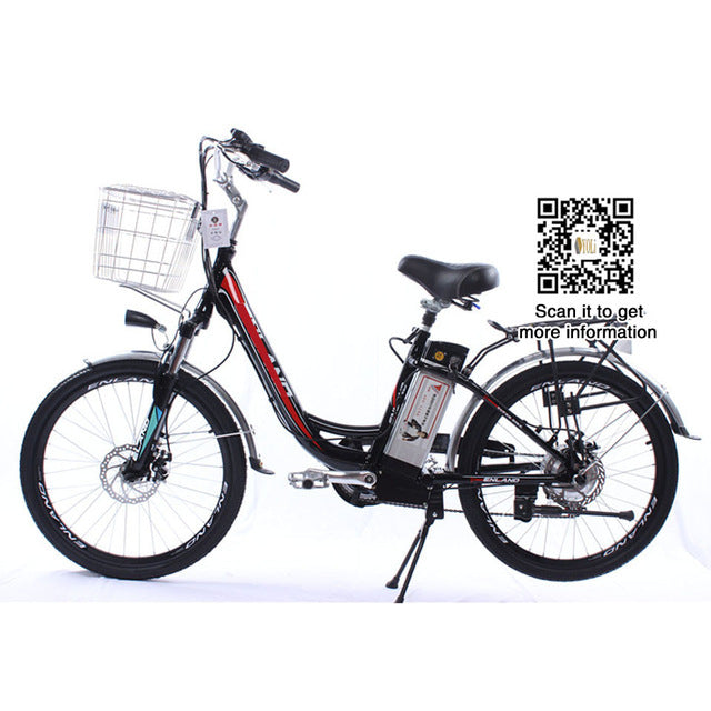 Electric bicycle 48v 24 inch 6 speed aluminum alloy front and rear disc brakes 12ah battery 2 seat lady e bike