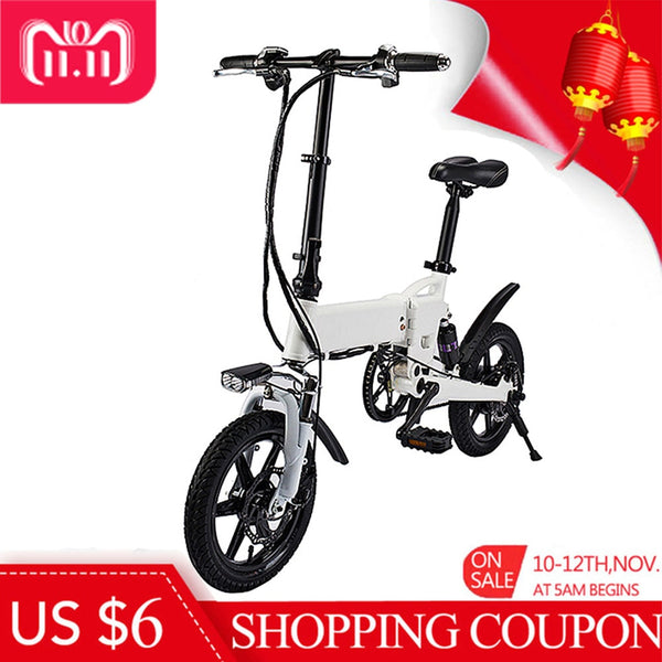 Smart Folding Electric Bike 14 Inch Inflatable Rubber Tire Double Disc Brakes 5.2Ah Battery EU Plug Electric Bicycle