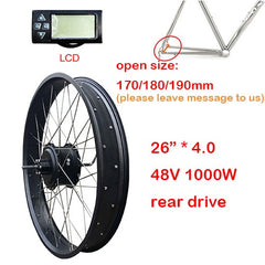 48V 1000W 4.0 Fat Bike Electric Bike Conversion Kit 20" 26"*4.0 Motor Wheel Fat Tire Bike Rear Motor Wheel Electric Ebike Kit